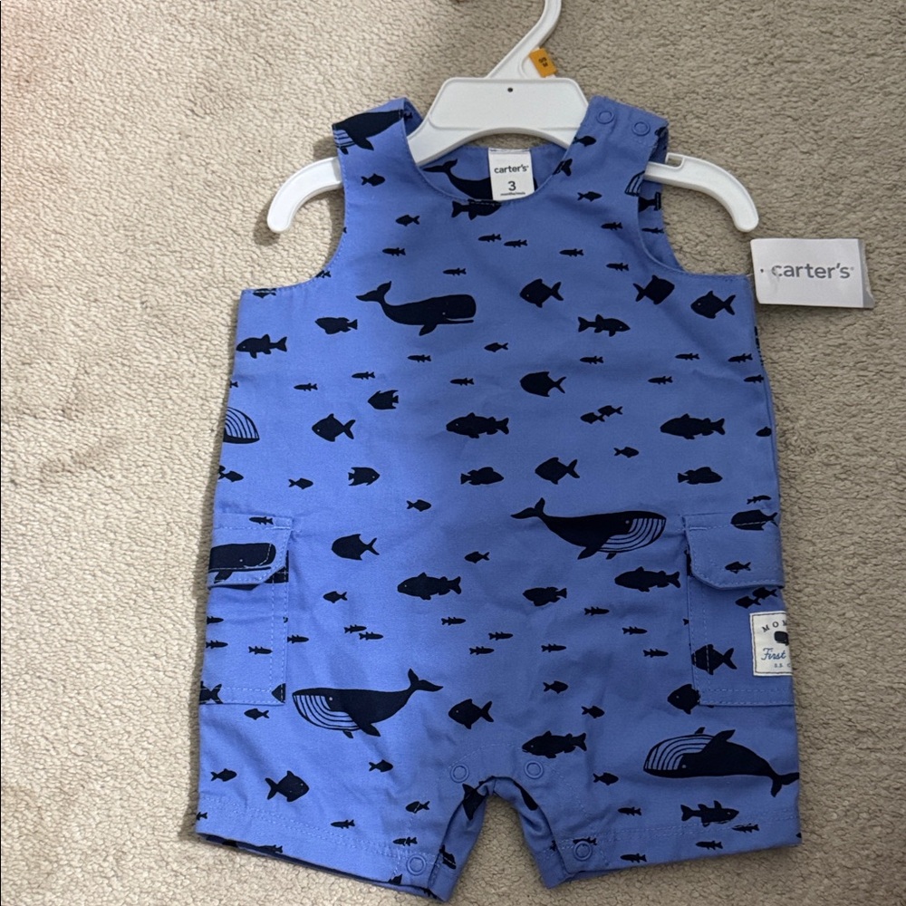 Carter's Blue and Black Whale Patterned Baby Romper
